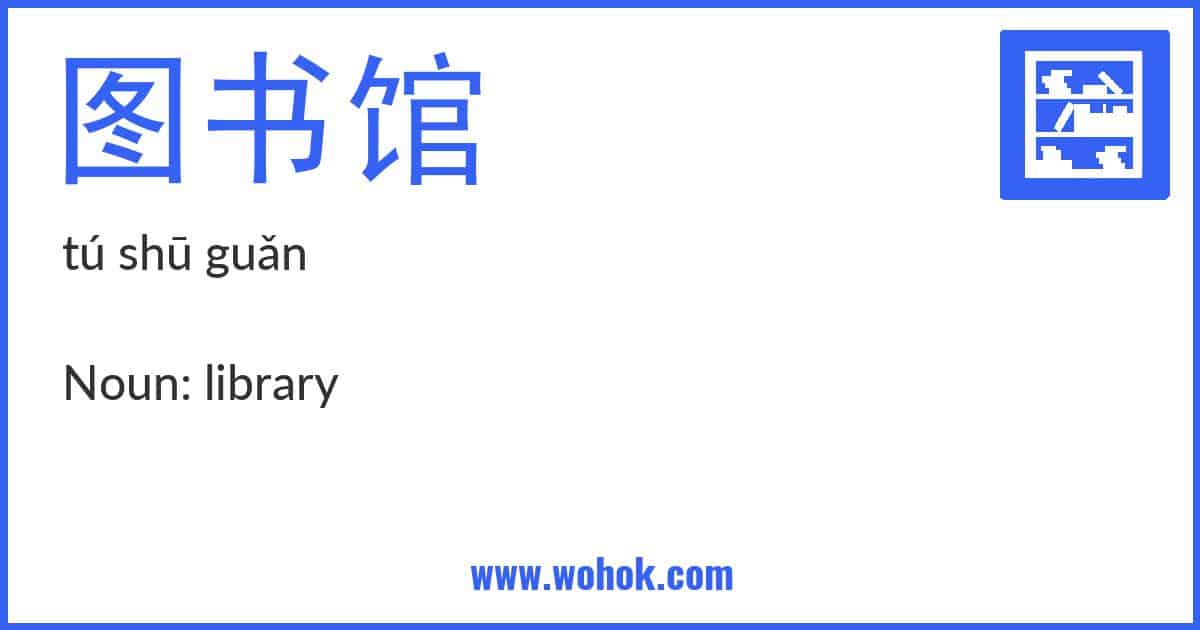 Learning card for Chinese word 图书馆 with Pinyin and English Translation