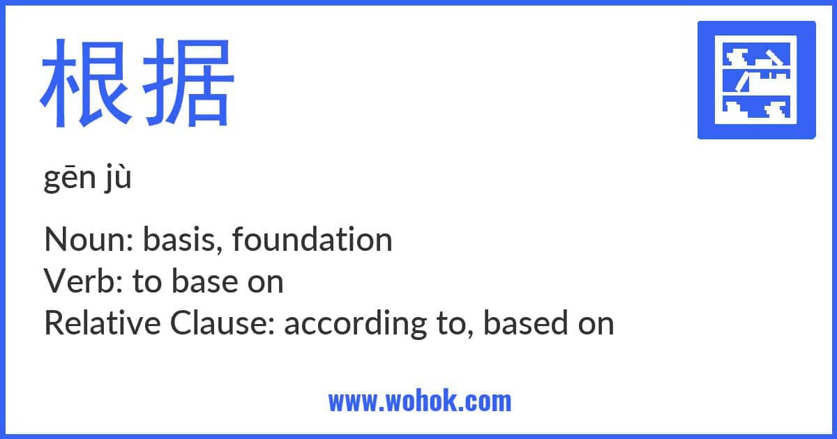 Learning card for Chinese word 根据 with Pinyin and English Translation