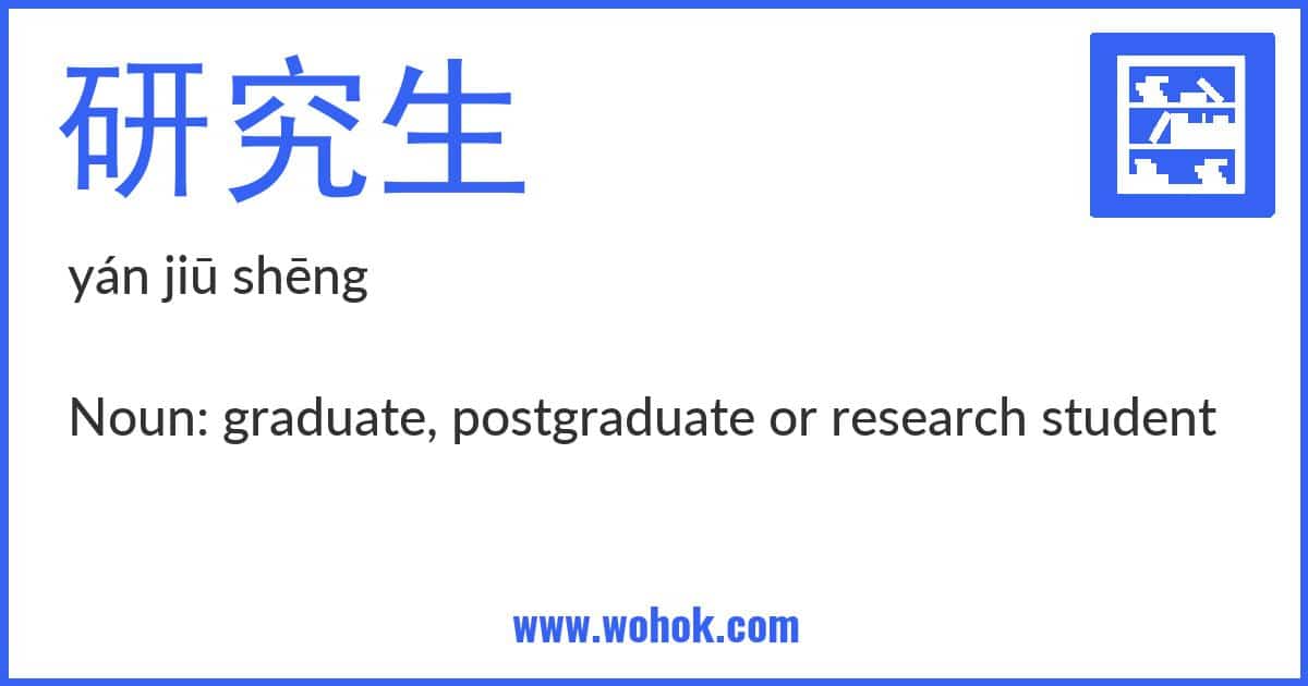 Learning card for Chinese word 研究生 with Pinyin and English Translation