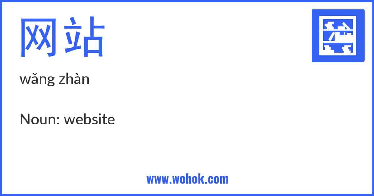 Learning card for Chinese word 网站 with Pinyin and English Translation