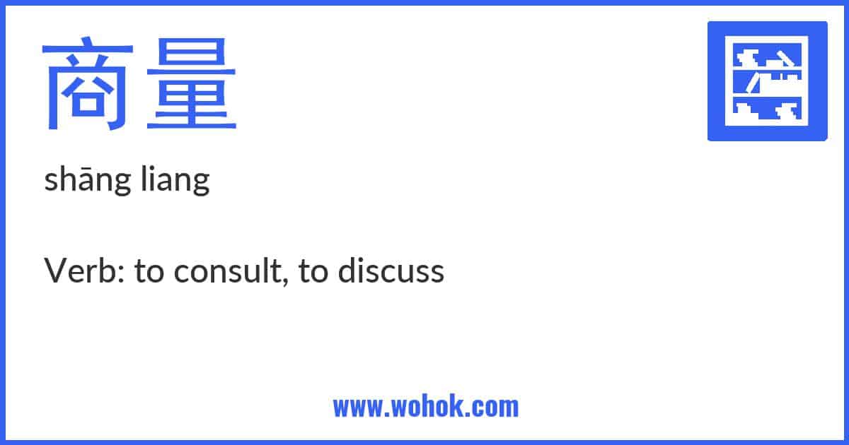 Learning card for Chinese word 商量 with Pinyin and English Translation