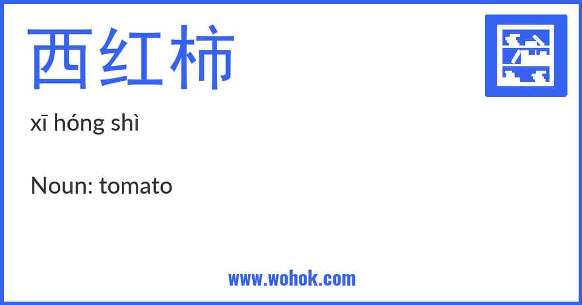 Learning card for Chinese word 西红柿 with Pinyin and English Translation